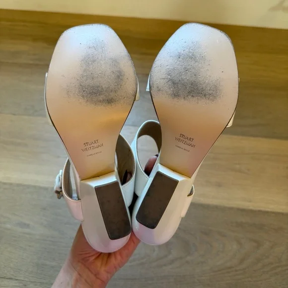 Stuart Weitzman White Leather Heeled Sandals - Picture 3 of 4